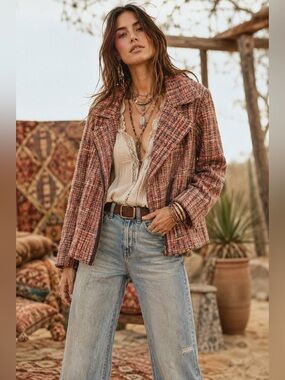 Anthropologie Arrata Tweed Moto Jacket | Medium | Wool Blend | Boho Chic Jacket
